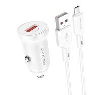 Borofone Automašīnas lādētājs BZ18 - USB - QC 3.0 18W ar USB uz Micro USB kabeli balts