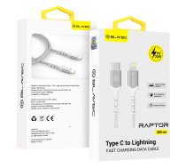 Blavec Kabelis Raptor plecionēts - USB-C uz Lightning - PD 20W 2,4A 3 m Apple CarPlay (CRA-CL24WS30) balts sudraba kabelis