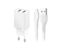 Lādētājs Awei C15L-EU 10W 2xUSB-A + USB-A uz Lightning kabelis 1.0m balts