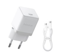 Baseus Palm 1C 20W sienas lādētājs (ar Baseus Mini White USB-C 60W (20V/3A) 1m kabeli) - balts