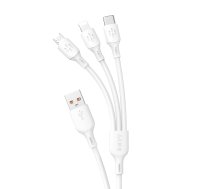 Dudao 3-in-1 USB-A – USB-C / micro USB / Lightning kabelis 6A, 1,2 m, balts