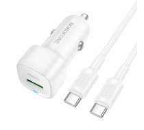 Borofone Auto lādētājs BZ34B Cloud - USB + C tipa lādētājs - QC 3.0 PD 38W ar C tipa vadu uz C tipa lādētāju balts