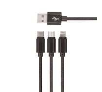 Setty 3in1 kabelis USB - Lightning + USB-C + microUSB 1,0 m 2A KN3W1-01 melns