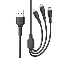 XO kabelis NB230 3w1 USB - Lightning + USB-C + microUSB 1,0m 2,4A melns