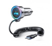 Joyroom JR-CL07 72W 3in1 automašīnas lādētājs ar 1.6m USB-C kabeli – melns
