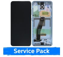 LCD Displejs saderīgs ar Samsung G980 (G981) S20 ar rāmi / Cloud Blue / (Service Pack)