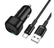 Borofone Auto lādētājs BZ34 Cloud - USB - QC 3.0 18 W ar USB-C tipa kabeli melns