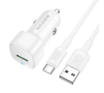 Borofone Auto lādētājs BZ34 Cloud - USB - QC 3.0 18W ar USB-C tipa kabeli, balts