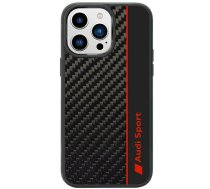 Audi Oglekļa šķiedras svītra iPhone 14 Pro 6.1" melns/melns cietais apvalks AUS-TPUPCIP14P-R8/D1-BK