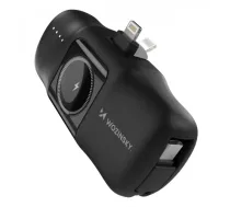 Wozinsky WF16-YLS 5000mAh 15W Lightning mini portatīvais lādētājs ar iebūvētu USB-C kabeli un Apple Watch lādētāju - melna