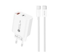 A6MaxL 20W USB-A USB-C sienas lādētājs ar USB-C - USB-C 1m kabeli – balts