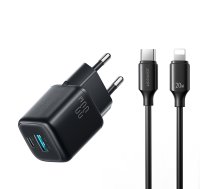 Joyroom JR-TG7 33W USB-A + USB-C sienas lādētājs ar 30W USB-C - Lightning 1m kabeli - melns