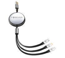 Forever 3in1 kabelis USB - Lightning + 2x USB-C 1,2 m 100W melns