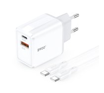 BWOO sienas lādētājs CDA182 QC 38W 1x USB-A + 1x USB-C ar USB-C kabeli 1 m melns