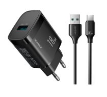 Joyroom JR-TF4 18W sienas lādētājs ar 3A USB-A - USB-C 1m kabeli melns