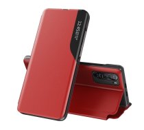 Viedtālruņa apvalks Xiaomi Redmi K40 Pro+ / K40 Pro / K40 / Poco F3 - no ekoloģiskās ādas, elegants atverams vāciņš ar statīvu funkciju, sarkans