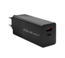 Qoltec 52382 GaN Power Pro Lādētājs 100W 1x USB-C 1x USB-A PD Melns