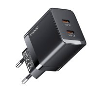 Toocki GaN Wall Charger 40W USB Type C + USB Type C, Black | Uzlādes Ierīce Lādētājs Adpaters