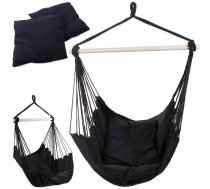 Dārza Šūpuļtīkls Šūpuļkrēsls ar Koka Rāmi un Spilveniem, Melns | Brazilian Hanging Garden Hammock-Chair with Cushions