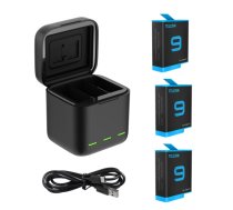 Telesin 3-slot Charger Box for GoPro Hero 9 / Hero 10 + 3 Batteries | Akumulatora Lādētājs + 3 Baterijas