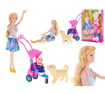 Bērnu Rotaļlieta Lelle + Suņi Ratiņi Komplekts | Kids Toy Doll + Dog Stroller Set