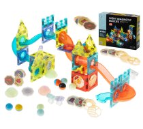 Bērnu Mirdzošs Magnētiskais Konstruktors Bumbu Slidkalniņš Celtniecības Bloku Kluču Komplekts 75 gb. | Kids Light Magnetic Constructor Rolling Ball Rail Bricks Set
