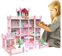 Bērnu Rotaļu Leļļu Māja ar Mēbelēm DIY Konstruktors | Kids Toy Dollhouse with Furniture Constructor