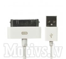 USB Data Sync Charger Cable 30 Pin for Apple Iphone 3 4 4S, iPad 1/2/3, iPod, white – kabelis, vads, 1m