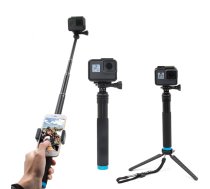 Telesin Saliekams Selfiju Kāts Nūja + Tripods Telefonam un GoPro, Melns | Selfie Stick with Tripod Telescopic Stand for GoPro and Phone