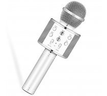 Bērnu karaoke mikrofons bezvadu ar iebūvētu skaļruni WS-858, Sudraba | Karaoke microphone portable wireless speaker