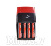 Tel1 Quick charger AA/AAA with 4 pieces rechargeable batteries 2800mAh - akumulatoru lādētājs ar baterijām