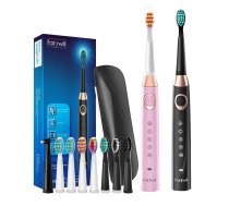 Soniskās zobu birstes, elektriskās zobu sukas ar uzgaļiem un futrāļiem FairyWill FW-508 (melns un rozā) | Sonic Electric Toothbrushes