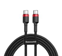 Baseus Cafule Cable USB Type C to USB Type C (PD-2.0 QC-3.0) 60W 2m, Black / Red | Lādētājvads Datu Pārraides Kabelis