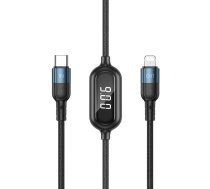 Remax Litxn USB Type C to Apple iPhone Lightning Cafule Data Charging Cable with Display, 1m, Black | Lādētājvads Datu Pārraides Kabelis