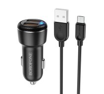 Borofone BZ17 Car Charger 2x USB, 18W with Micro USB Cable, Black | Automašīnas Lādētājs Adapteris