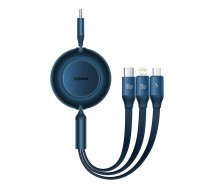 Baseus Bright Mirror 3in1 Data Charging Cable USB Type C / Apple iPhone Lightning / Micro USB, 3,5A, 1.1m, Blue | Uzlādēs Vads Lādētājs Datu Kabelis