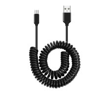 USB to USB Type C Data Charging Coiled Cable 66W, 1m, Black | Lādētājvads Datu Pārraides Kabelis