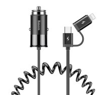 Baseus Automašīnas lādētājs ar vadu 2 in 1 iPhone Lightning + USB-C Type-C cable 4.8A, 1.2M | Car Charger