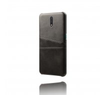 Nokia 2.3 KSQ Double Card Slots PU Leather Coated Plastic Hard Shell Case Cover, Black | Vāciņš Bamperis Maks Apvalks