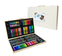 Mākslinieka gleznošanas zīmēšanas piederumu zīmuļu flomasteru krītiņu krāsu komplekts bērniem koferī, 180 gab. | Painting Drawing Accessories Set