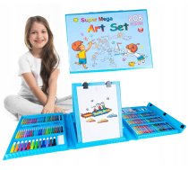 Bērnu Gleznošanas Zīmēšanas Piederumu (zīmuļi, flomasteri, krītiņi, krāsas) Komplekts Koferī - 208 gab., Zils | Painting Drawing Accessories Set