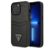 Apple iPhone 13 Pro / 13 6.1" Guess Black Hardcase Saffiano Triangle Logo Cardslot | Kvalitatīvs Telefona Maciņš Vāciņš Apvalks