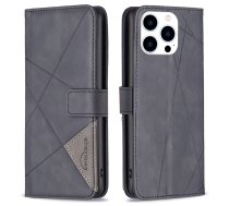 Apple iPhone 14 Pro 6.1'' Geometric Texture Wallet Stand Leather Phone Book Case Cover, Black | Telefona Vāciņš Maciņš Apvalks Grāmatiņa