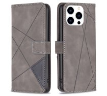 Apple iPhone 14 Pro 6.1'' Geometric Texture Wallet Stand Leather Phone Book Case Cover, Grey | Telefona Vāciņš Maciņš Apvalks Grāmatiņa