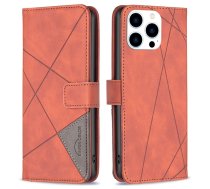 Apple iPhone 14 Pro 6.1'' Geometric Texture Wallet Stand Leather Phone Book Case Cover, Brown | Telefona Vāciņš Maciņš Apvalks Grāmatiņa