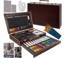 MAALEO Mākslinieka zīmēšanas, gleznošanas piederumu komplekts koka koferī bērniem, 128 gb. (zīmuļi, krāsas, otas u.c.) | Painting Art Set in a Suitcase