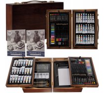 MAALEO Mākslinieka zīmēšanas, gleznošanas piederumu komplekts koka koferī bērniem, 85 gb. (zīmuļi, krāsas, otas u.c.) | Painting Art Set in a Suitcase