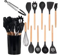 Bakalu silikona virtuves piederumu komplekts 12 gab., melns - kitchen utensil set, silicone cooking tools