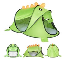 Bakalu bērnu pašizvelkošā telts Dinozaurs, zaļa - kids play tent, pop up tent, dinosaur tent