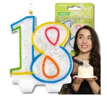 Bakalu dzimšanas dienas svece "18" ar spīdumiem, krāsaina - number 18 candle, 18th birthday candle